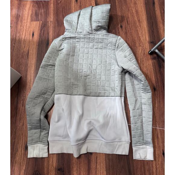 The North Face Womens Small Hooded Sweatshirt Gray Quilted Top with Dark Blue - Picture 2 of 4